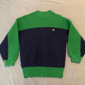 Vintage Hang Ten Sweater Men's Medium Blue Green Crewneck Union Made USA 80s